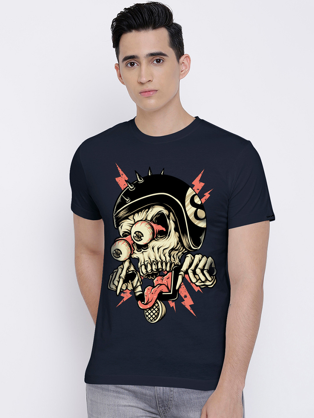 

THREADCURRY Men Navy Blue Printed Round Neck T-shirt