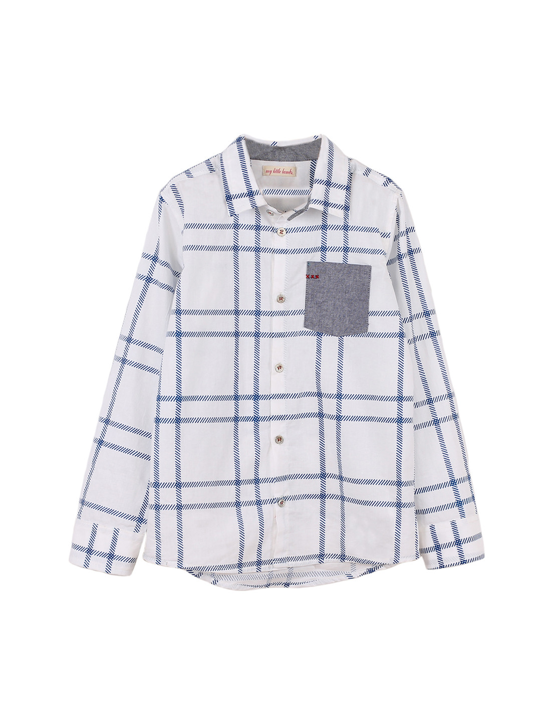 

My Little Lambs Boys White & Blue Regular Fit Checked Casual Shirt