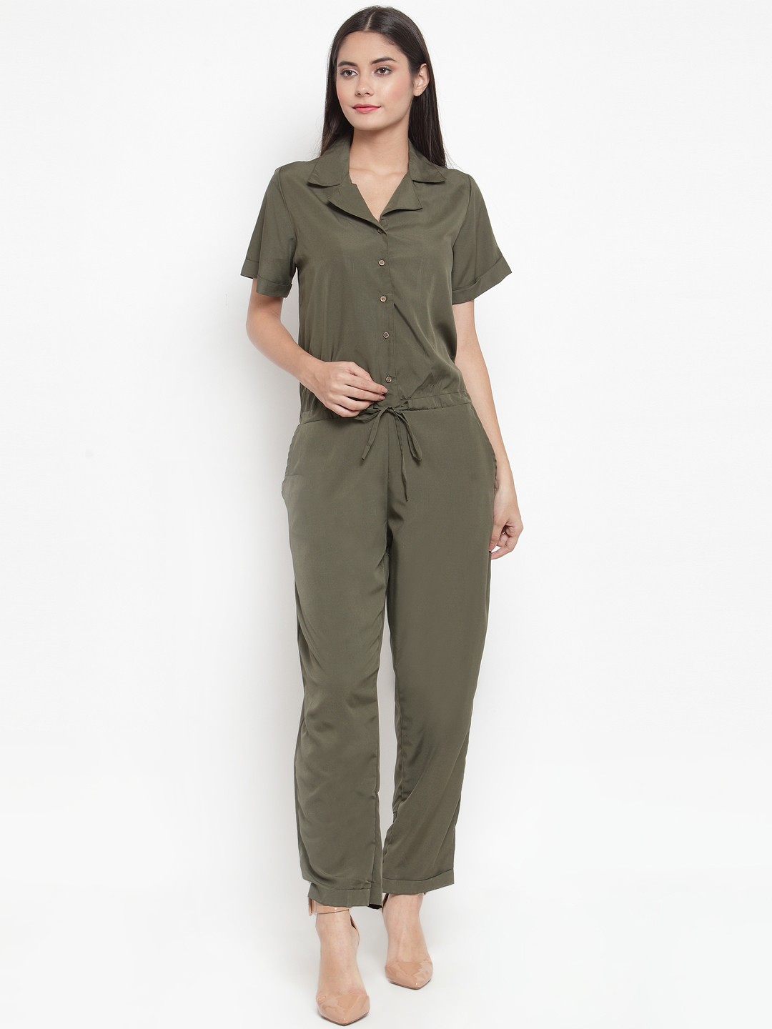 

Color Cocktail Women Olive Green Solid Basic Jumpsuit