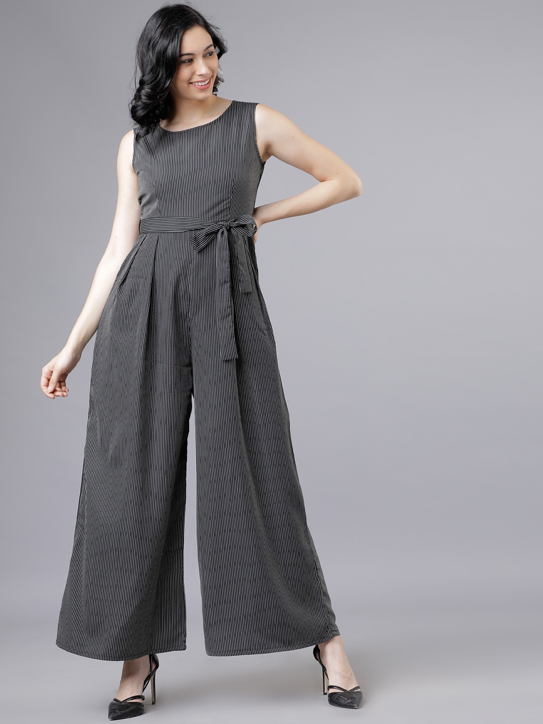 CHIC BY TOKYO TALKIES Women Black White Striped Basic Jumpsuit