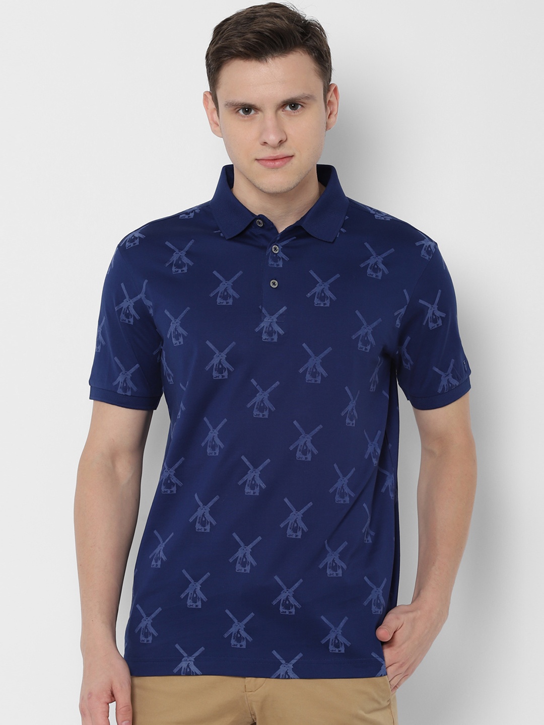 

SIMON CARTER LONDON Men Blue Printed Polo Collar Pure Cotton T-shirt