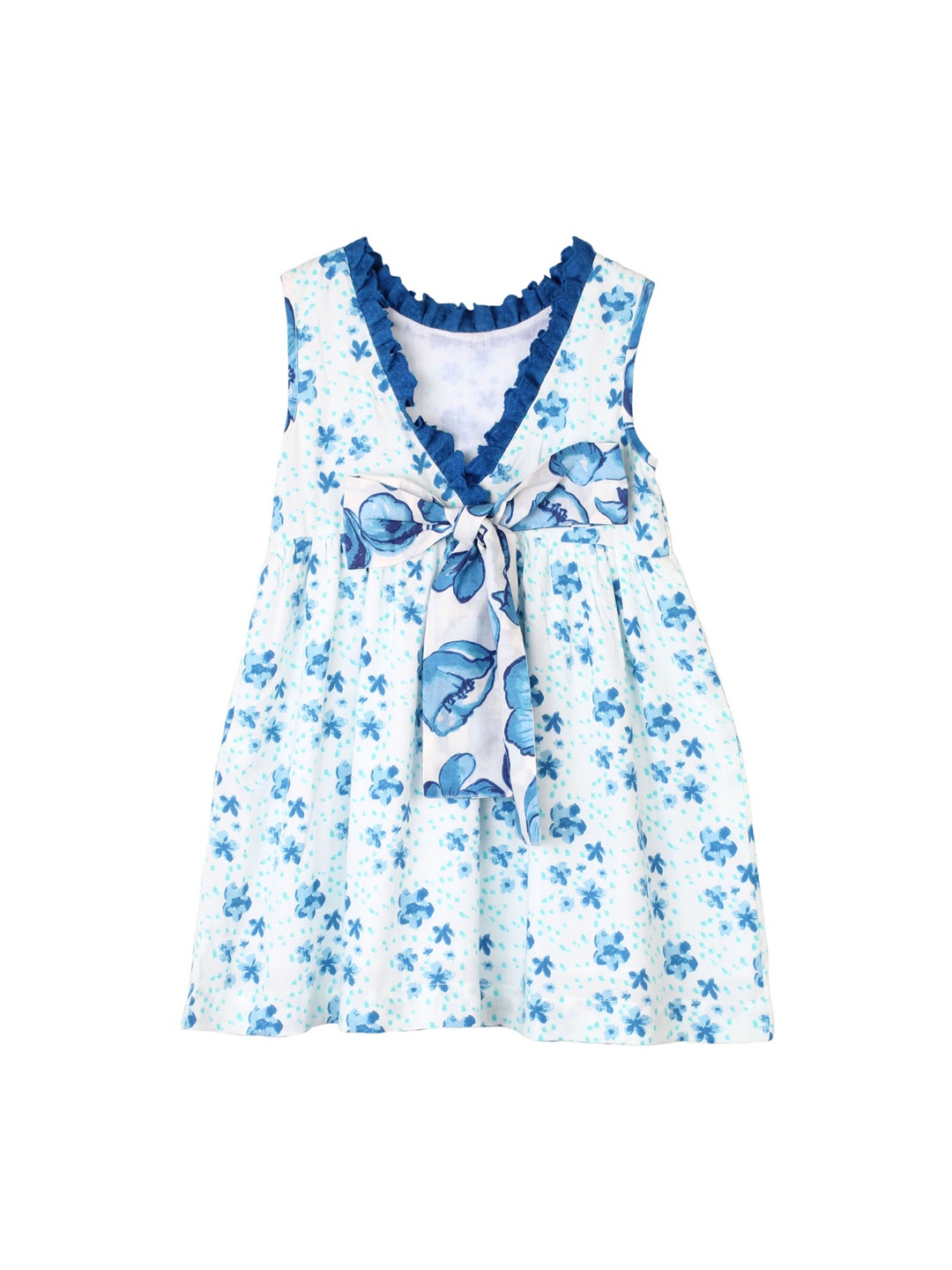 

My Little Lambs Girls Blue & White Floral Print Fit and Flare Dress