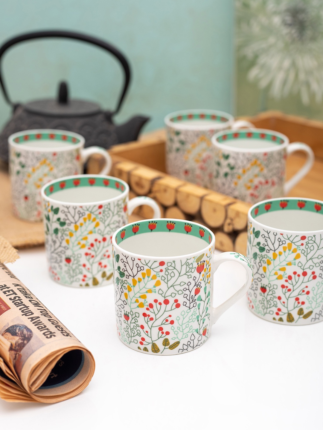 

GOODHOMES Multicoloured Set of 6 Bone China Cup, Multi