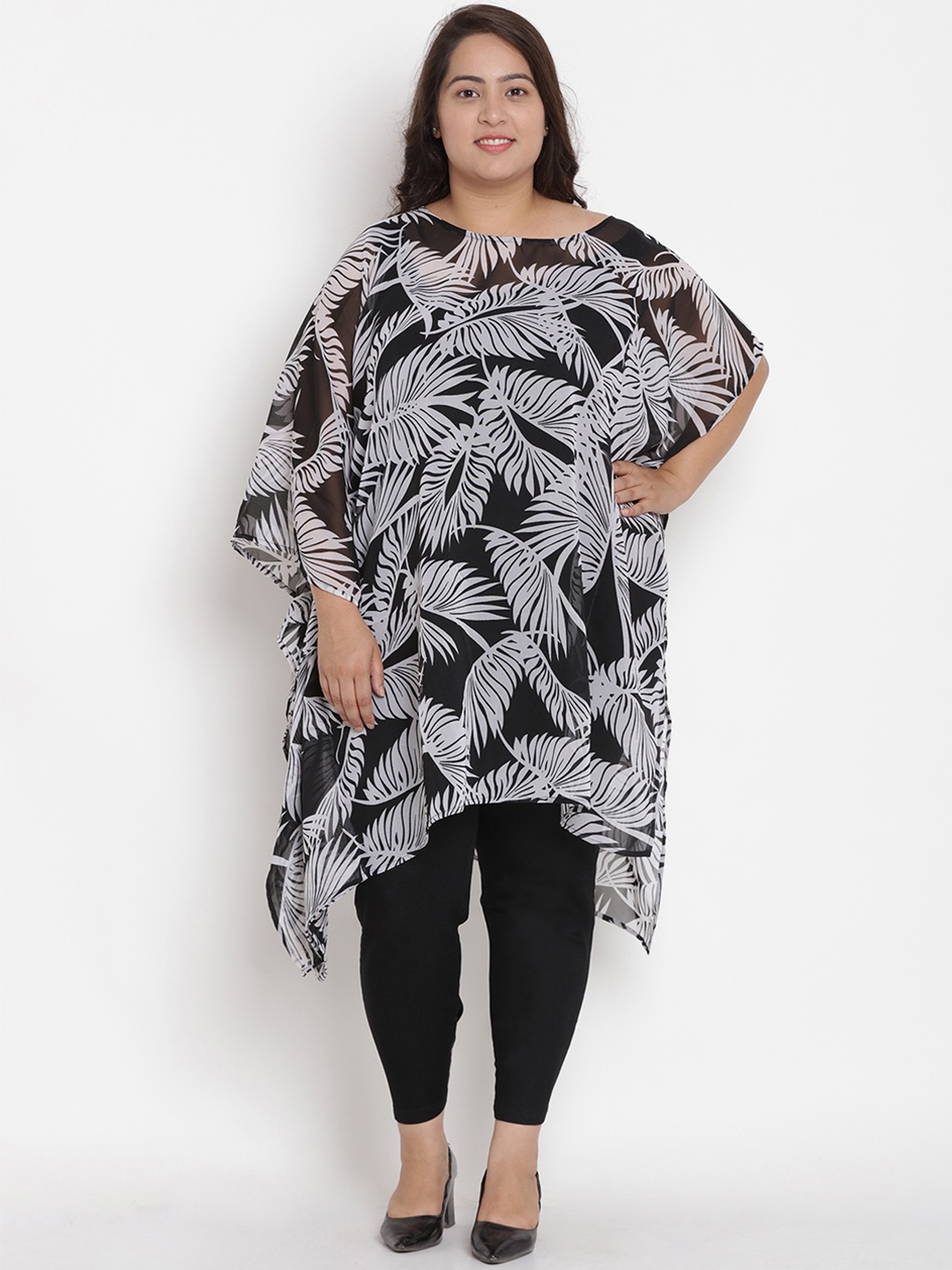 

Kiaahvi by JOHN PRIDE Women Black Printed Kaftan Top