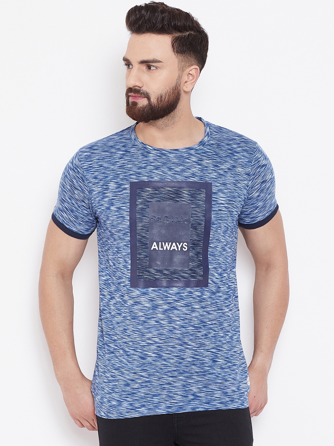 

Duke Men Blue Self Design Round Neck T-shirt