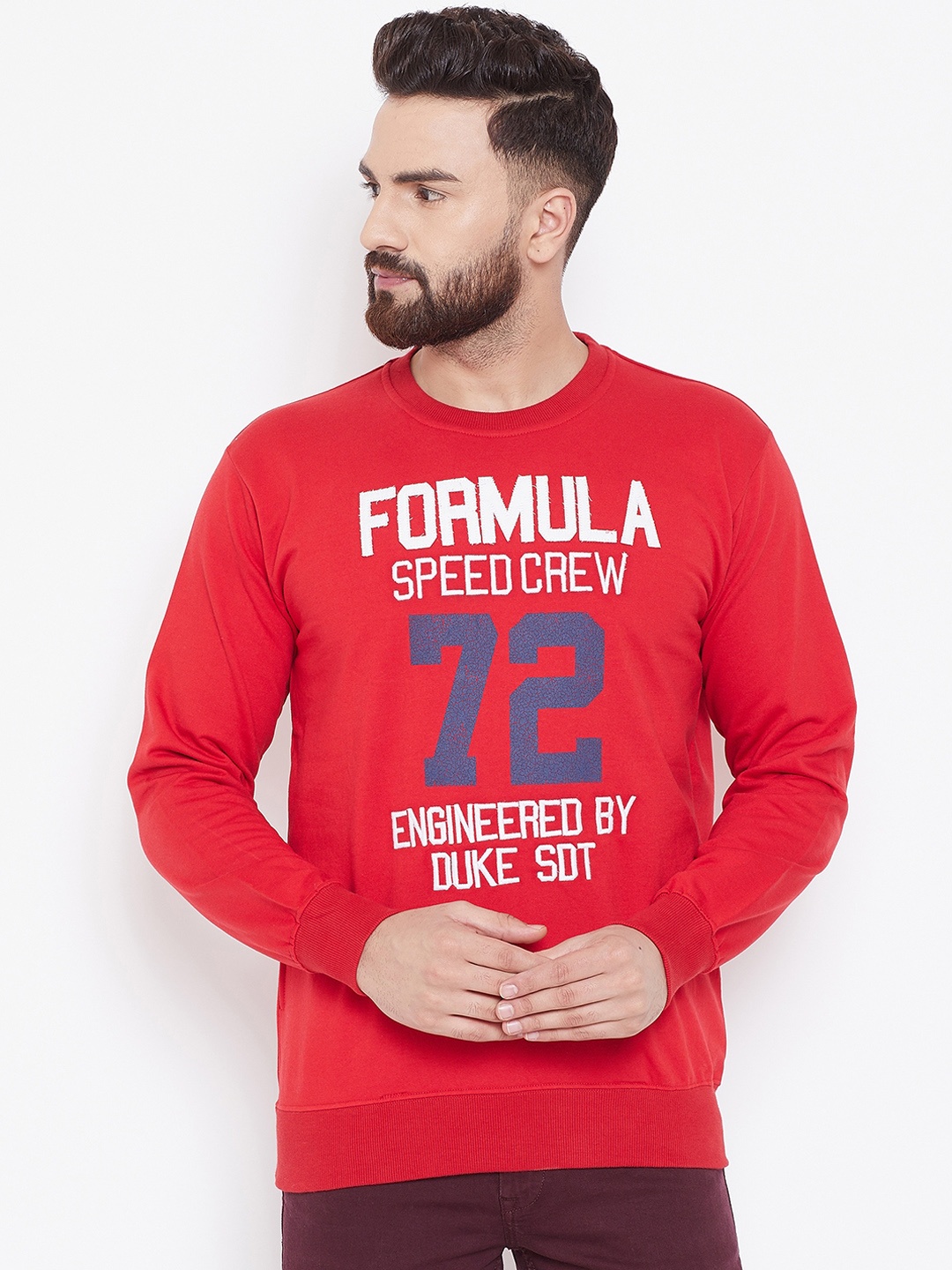 Duke Men Red Printed Sweatshirt