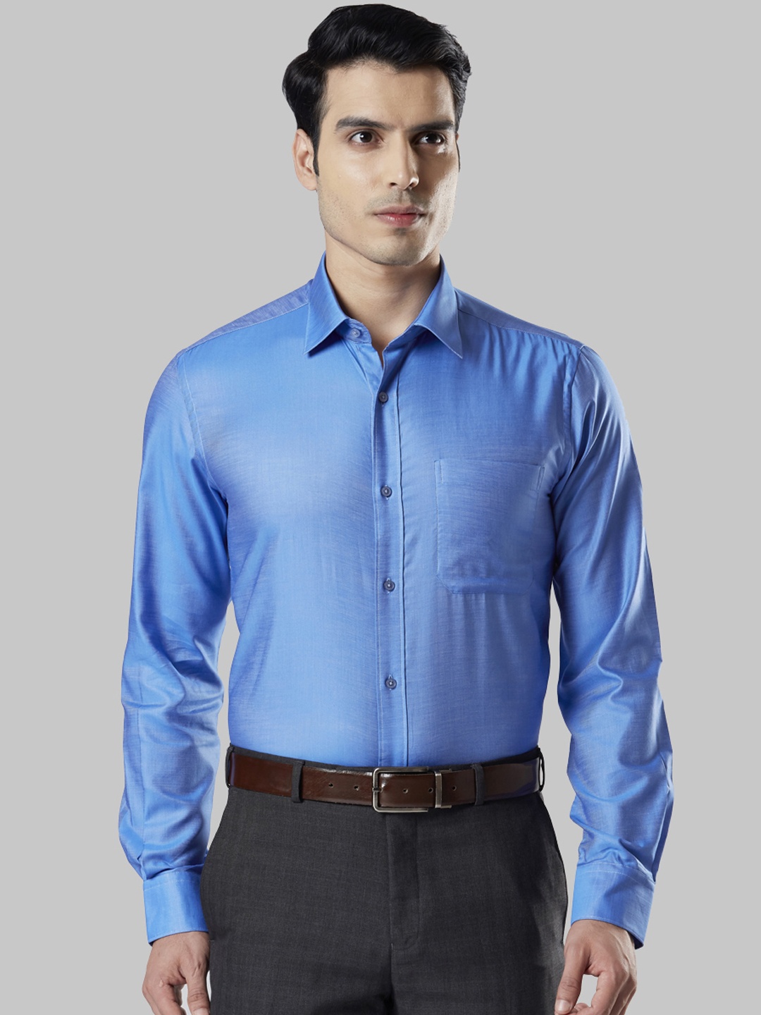 

Raymond Men Blue Regular Fit Self Design Formal Shirt