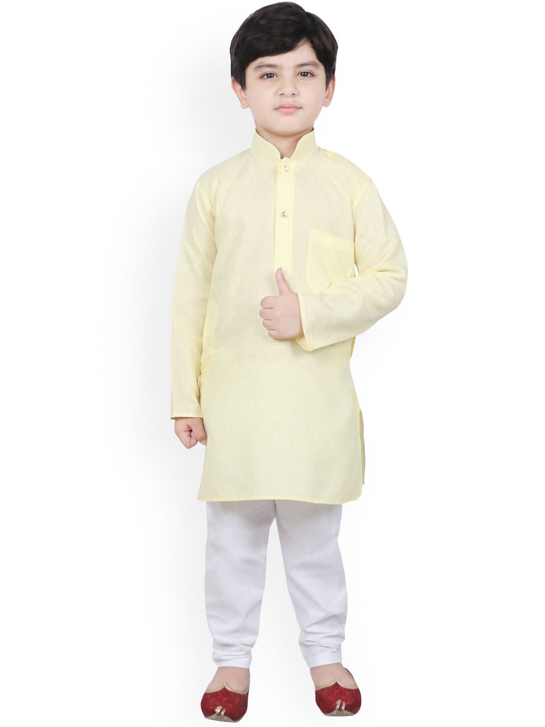 

SG YUVRAJ Boys Yellow Solid Kurta with Churidar