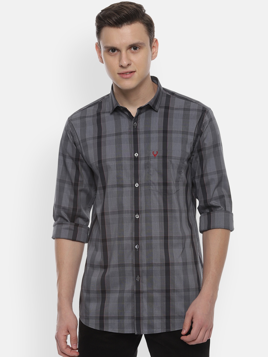 Allen Solly Men Grey Slim Fit Checked Casual Shirt