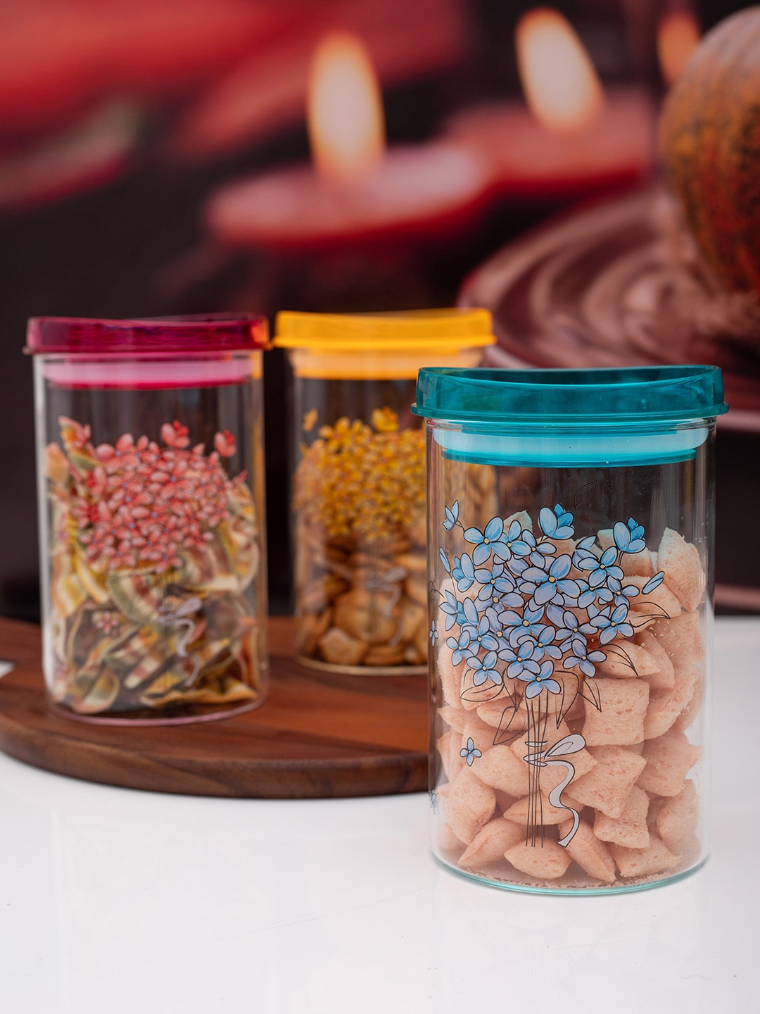 

GOODHOMES Multicoloured Set of 3 Glass Storage Canister Jars, Multi