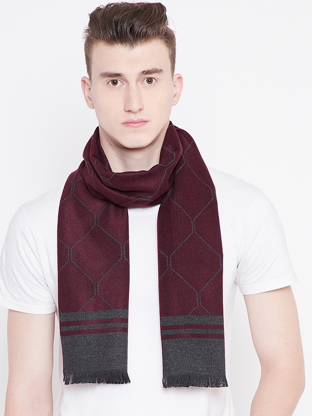 

Alvaro Castagnino Men Maroon & Grey Printed Muffler