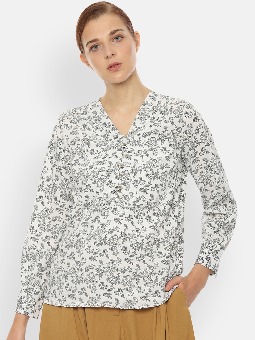 

Van Heusen Woman White & Black Printed A-Line Top