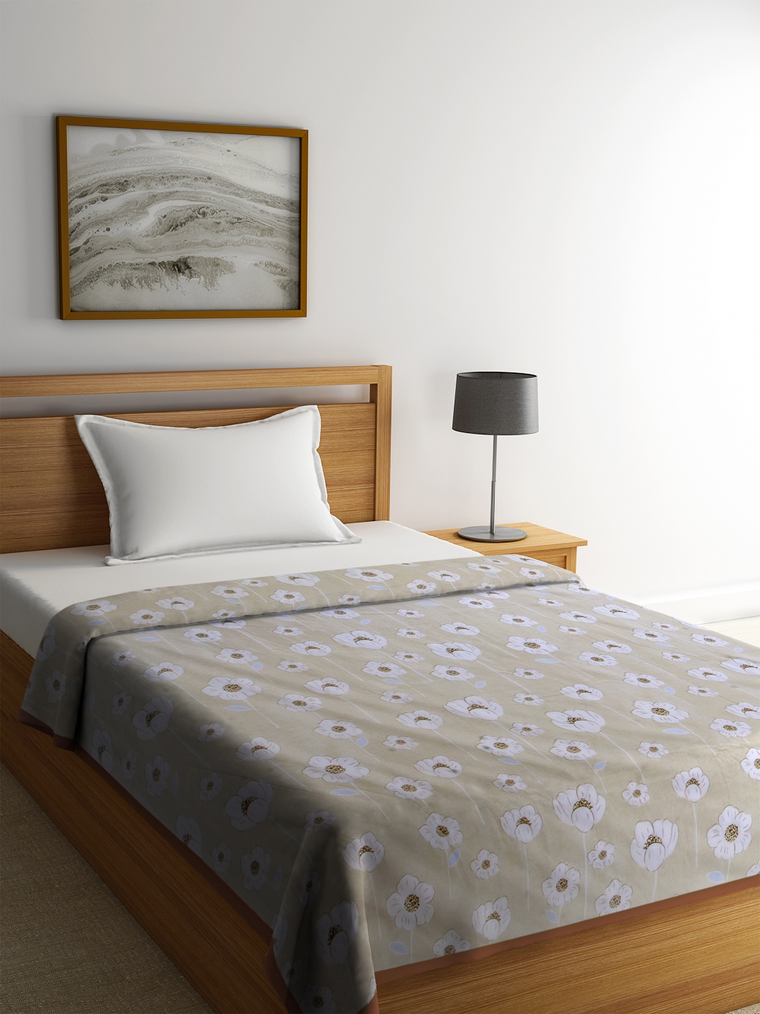 

MYTRIDENT Taupe Floral Mild Winter 110 GSM Single Bed Dohar
