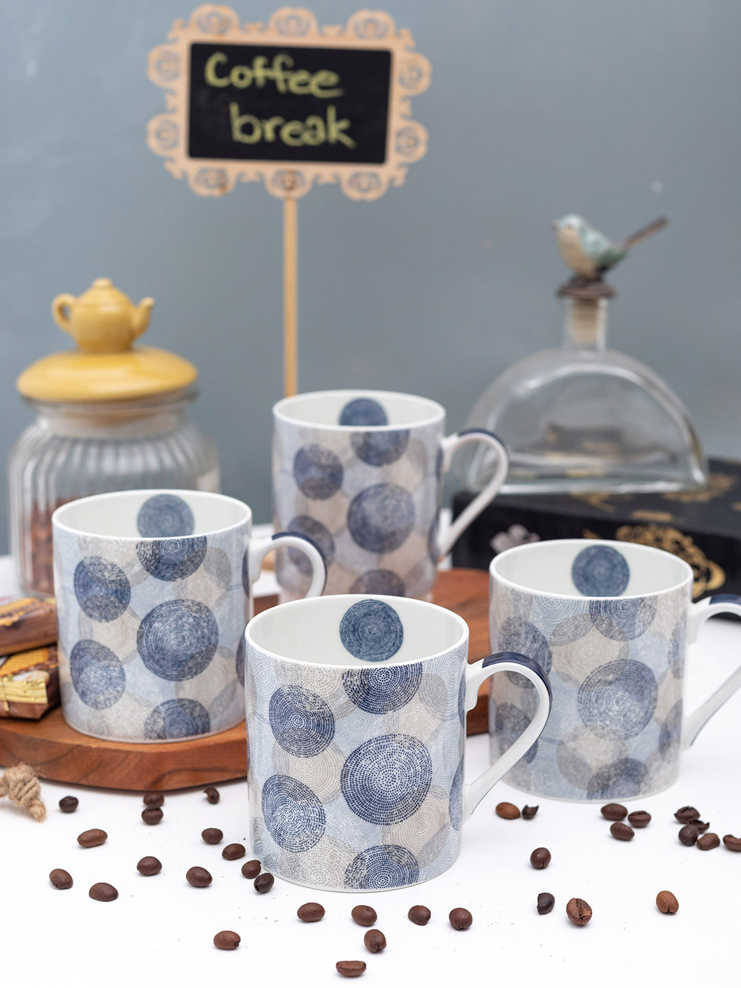 

GOODHOMES Multicoloured Set of 4 Bone China Cup, Multi