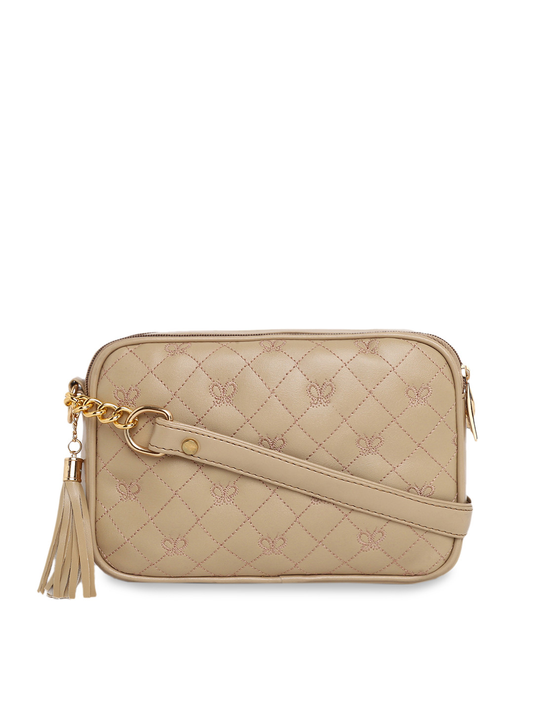 

KLEIO Women Quilted Textured Sling Bag, Beige
