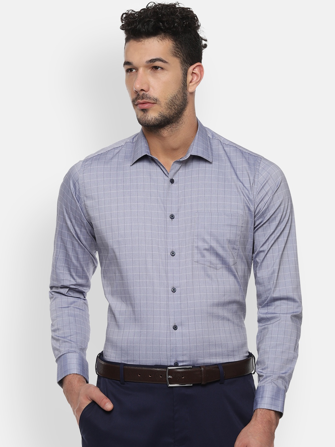 

Van Heusen Men Blue Slim Fit Checked Formal Shirt