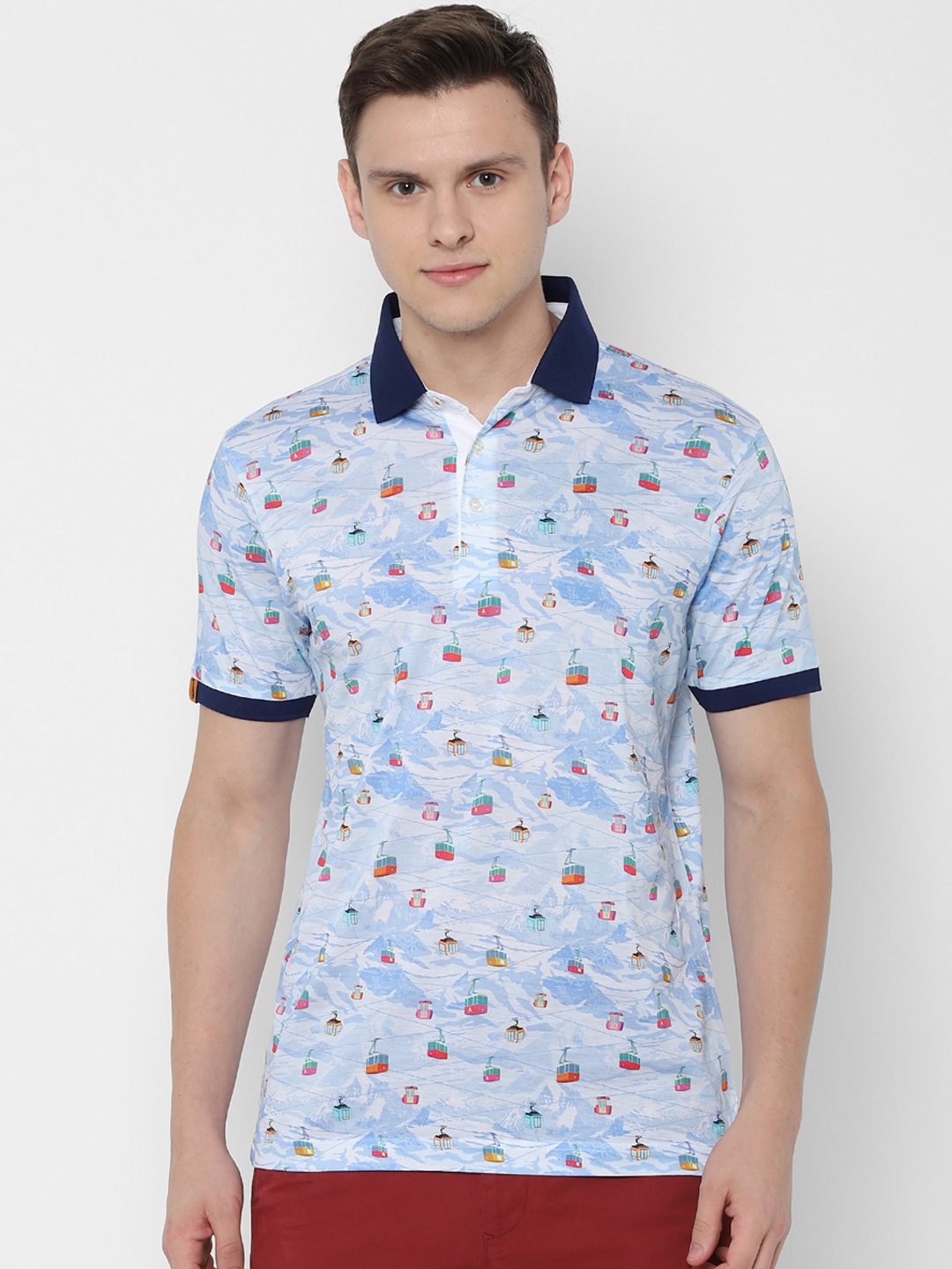 

SIMON CARTER LONDON Men Blue Printed Polo Collar Pure Cotton T-shirt