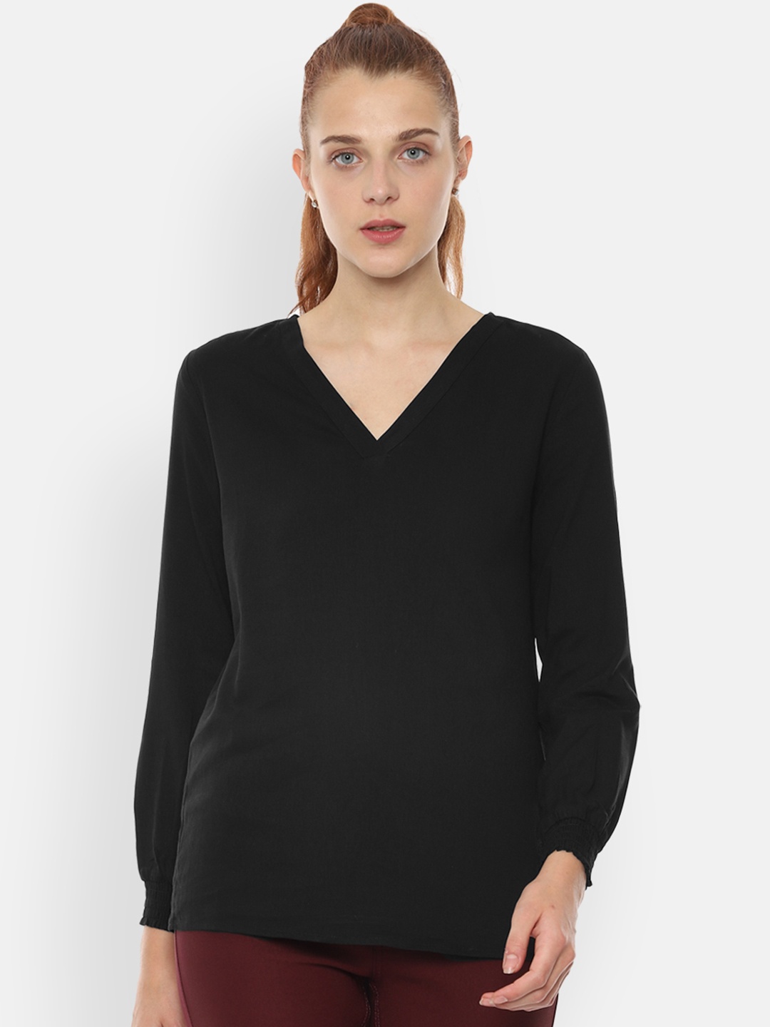 

Van Heusen Woman Black Solid Pure Cotton Top