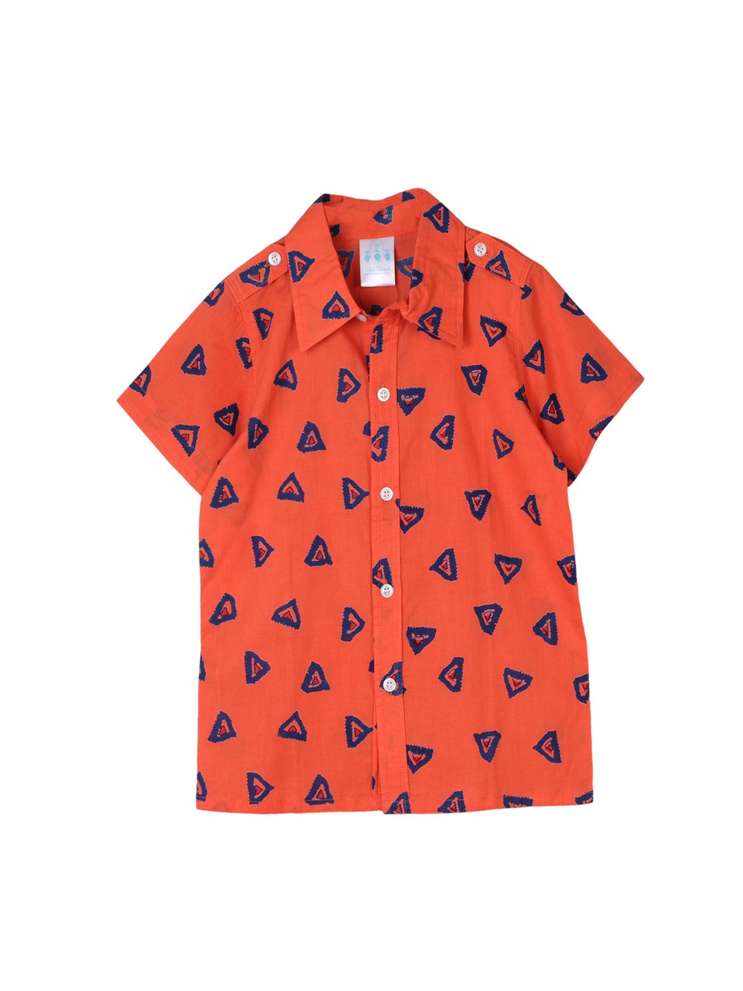 My Little Lambs Boys Orange & Blue Regular Fit Printed Casual Shirt