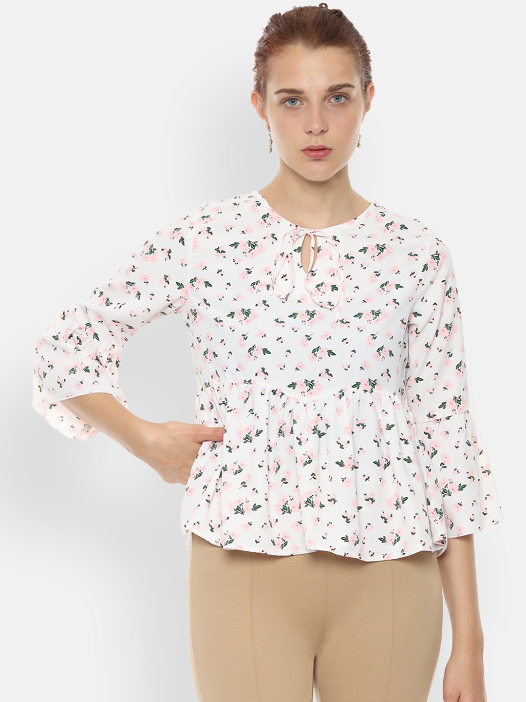 Van Heusen Woman White Printed Peplum Top