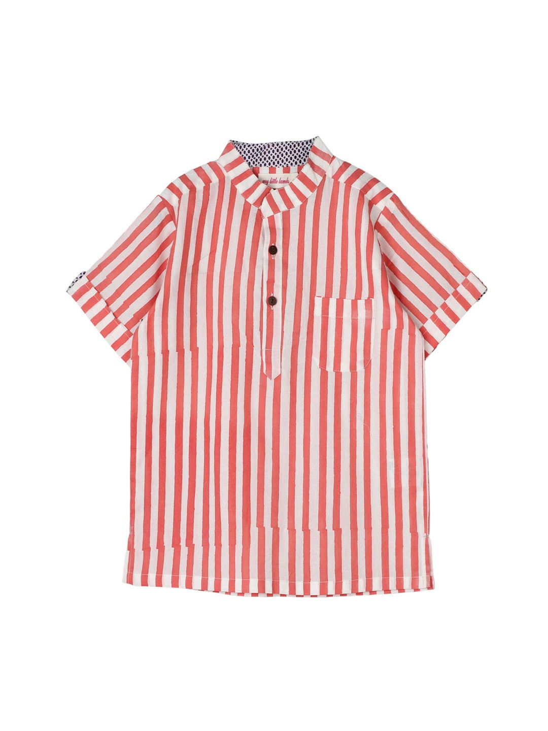 My Little Lambs Boys White & Pink Regular Fit Striped Casual Shirt