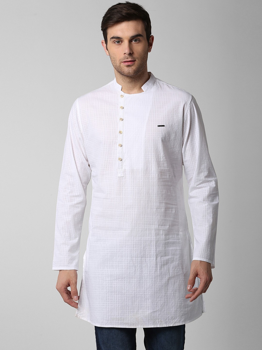 

Peter England Men White Self-Checked Straight Kurta