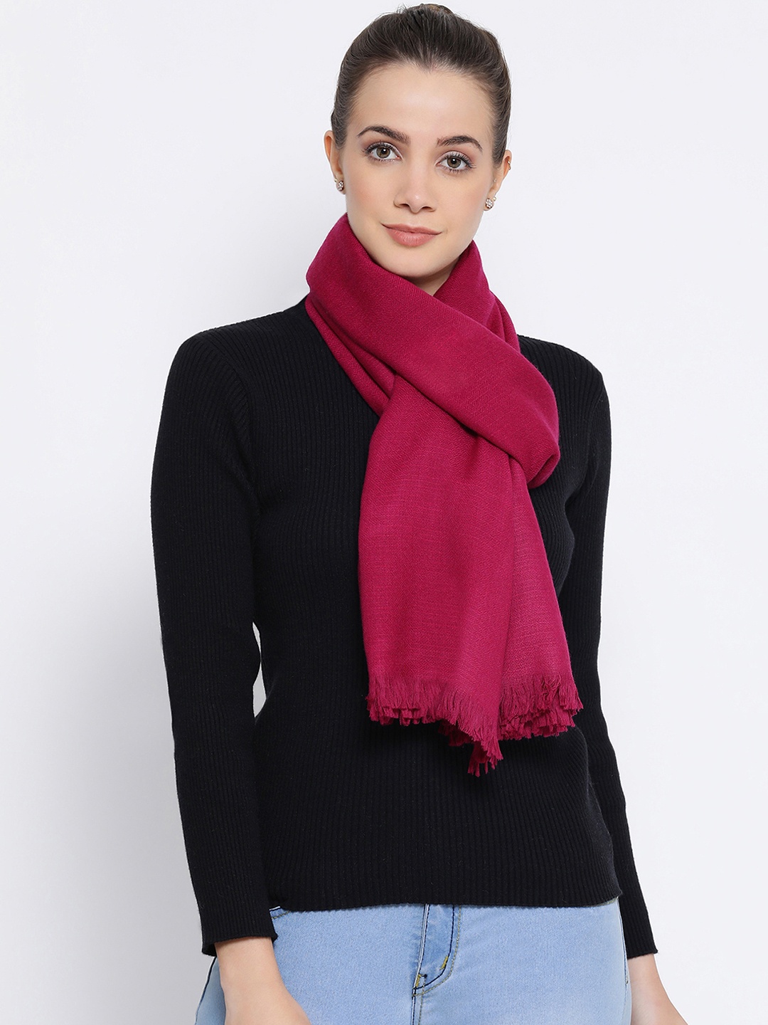 

SHINGORA Women Fuchsia Pink Solid Pure Woolen Sustainable Shawl