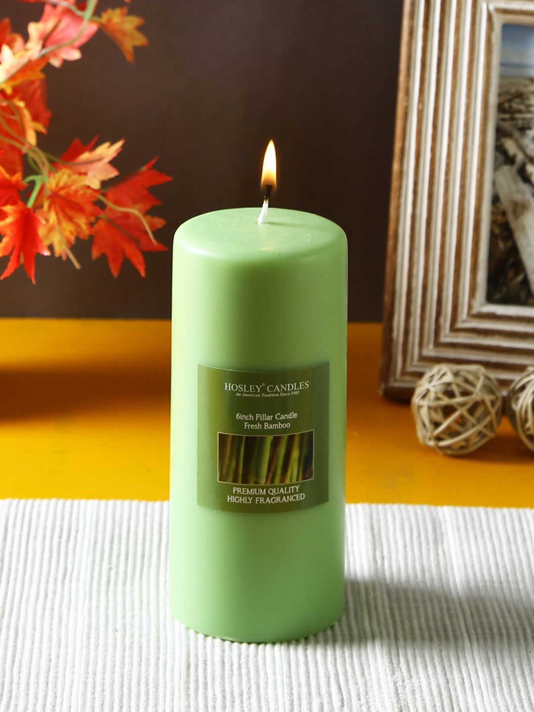 

HOSLEY Green Fresh Bamboo Fragranced Wax Pillar Candle