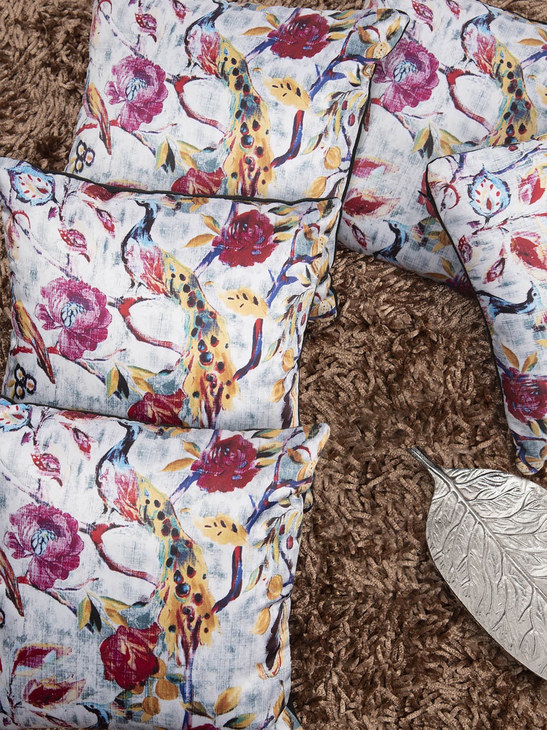 

HOUZZCODE Off-White Set of 5 Floral Square Cushion Covers