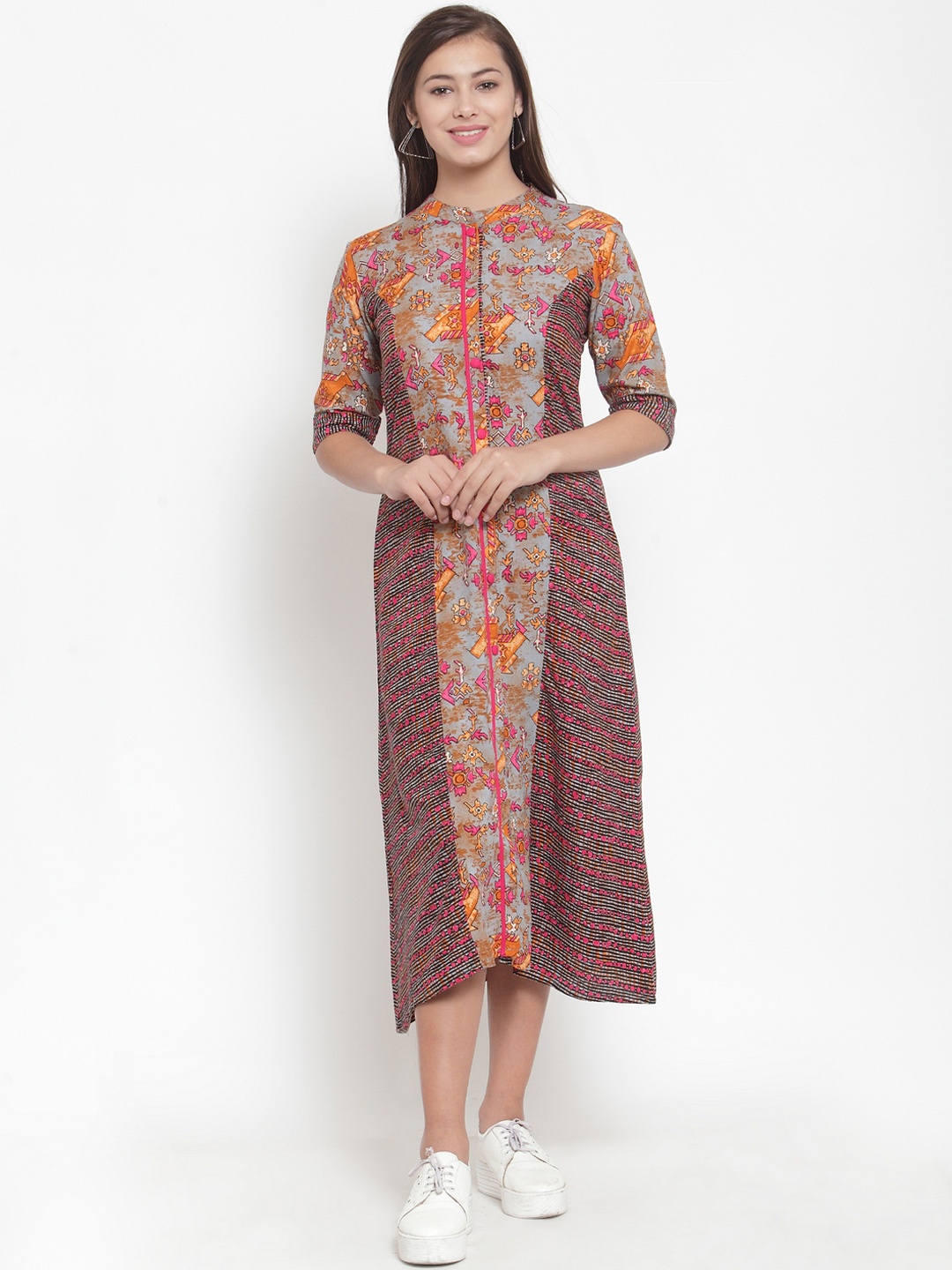 Indibelle Women Printed Grey A-Line Dress