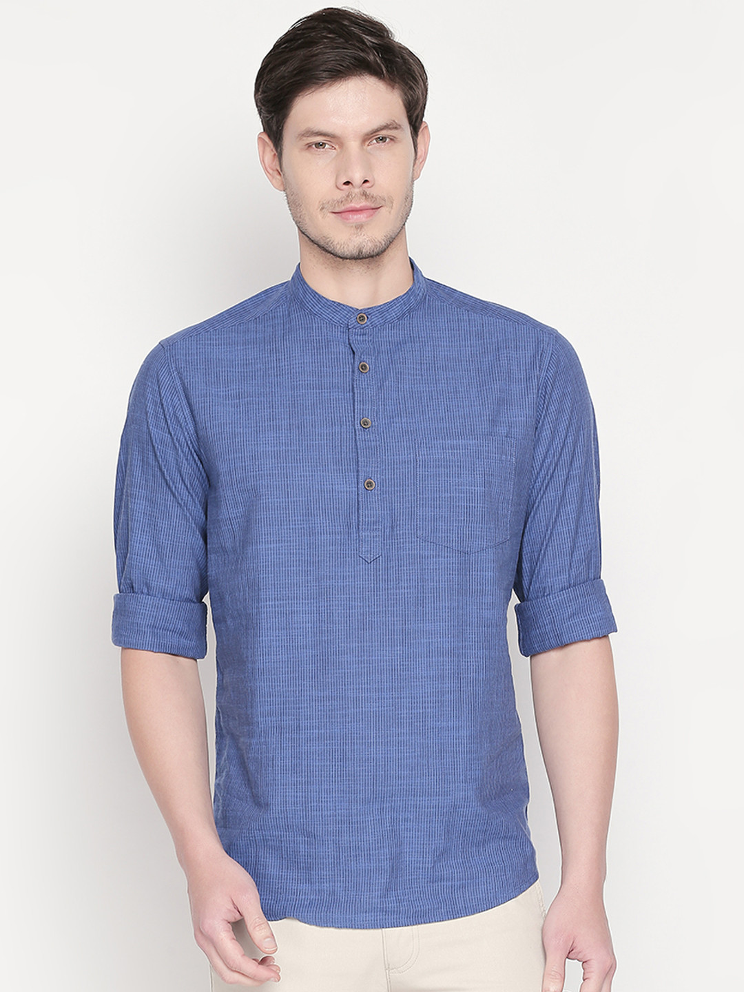 

BYFORD by Pantaloons Men Blue Slim Fit Self Design Casual Shirt