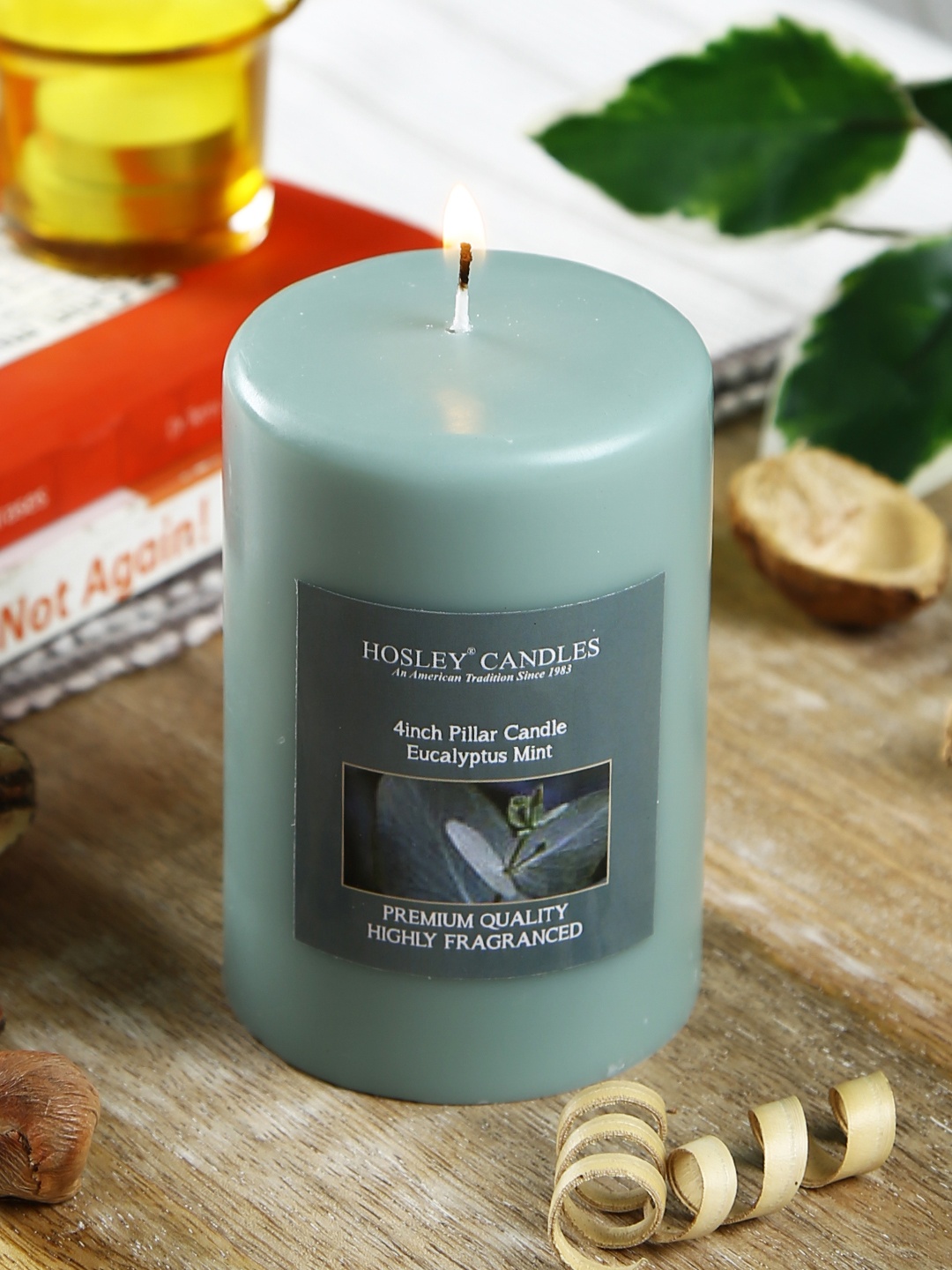 

HOSLEY Grey Eucalyptus Mint Fragranced Wax Pillar Candle