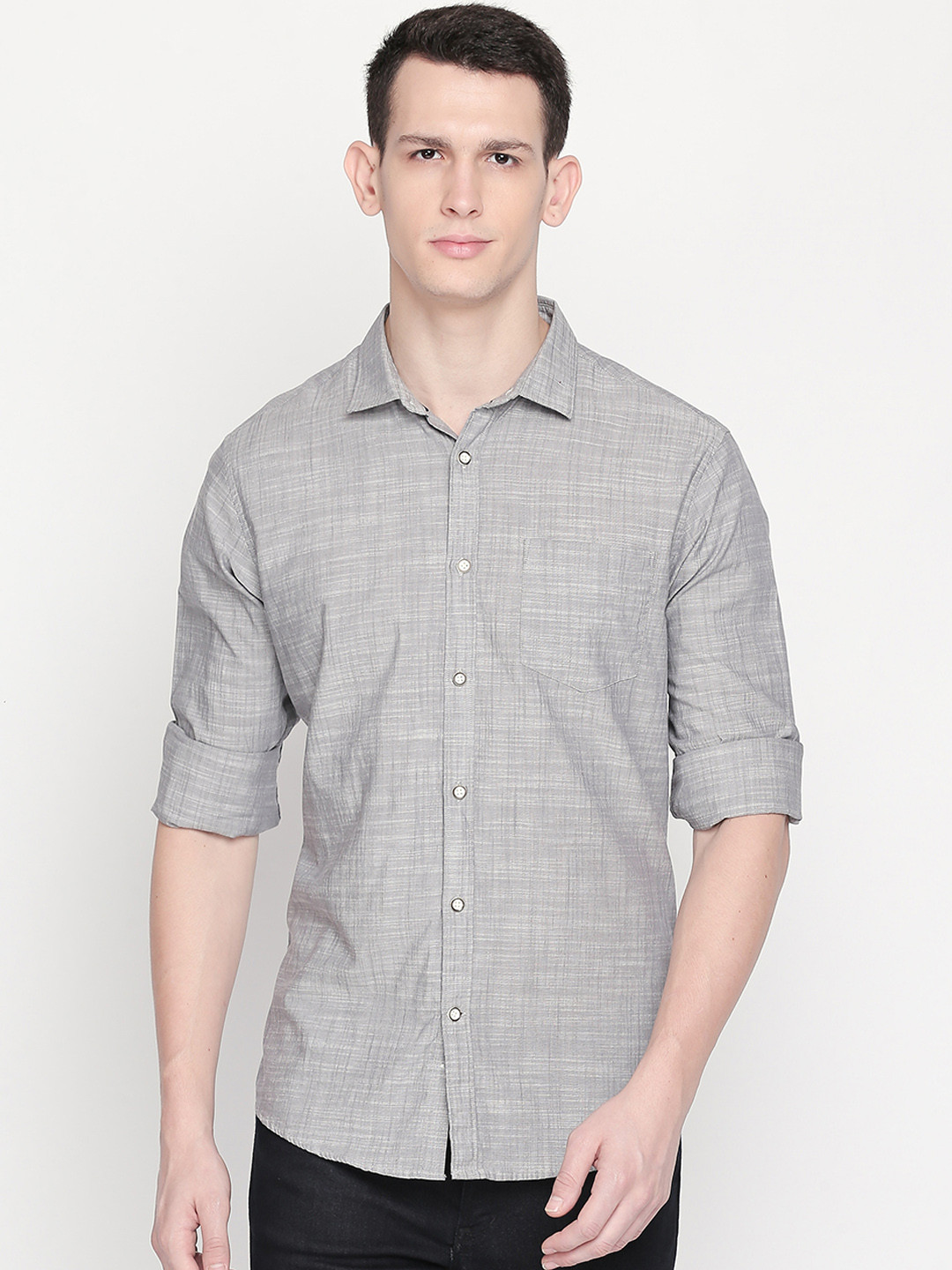 

BYFORD by Pantaloons Men Grey Slim Fit Solid Casual Shirt