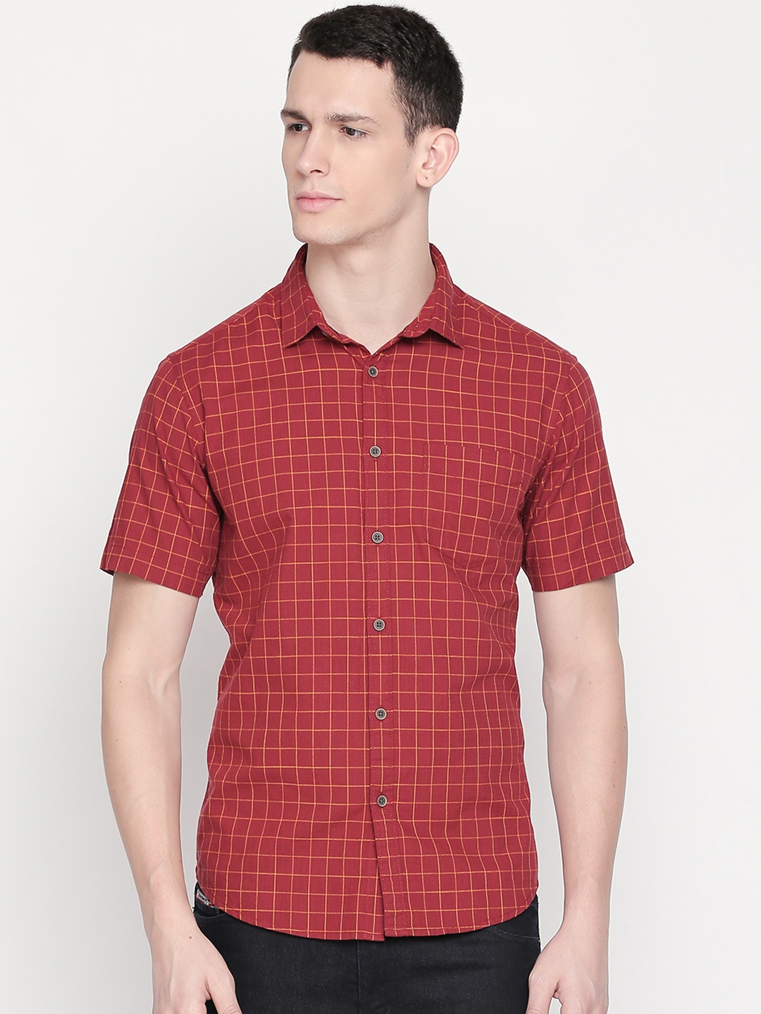 

BYFORD by Pantaloons Men Brown & Orange Slim Fit Checked Casual Shirt