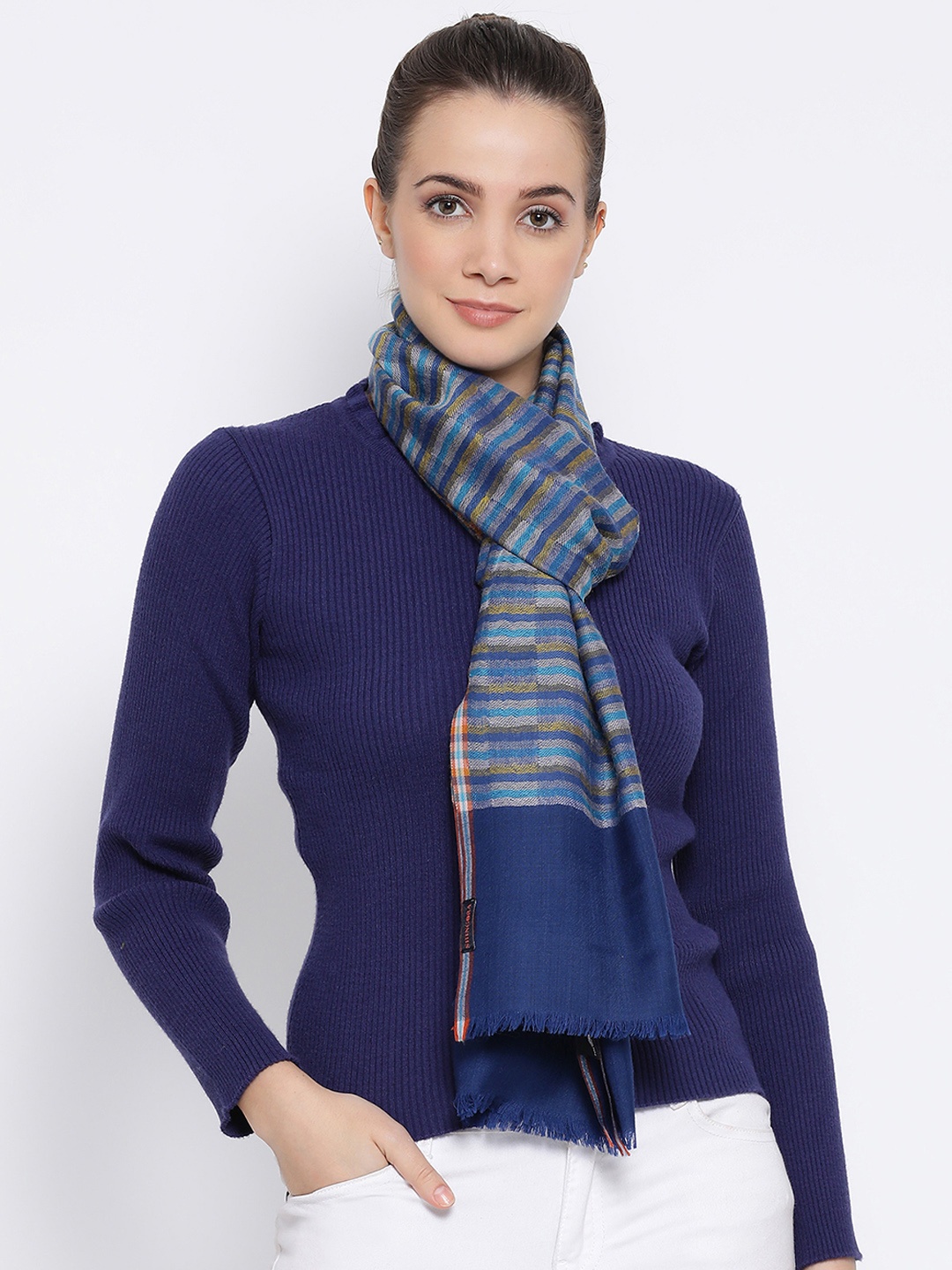 

SHINGORA Women Blue Woven Design Stole