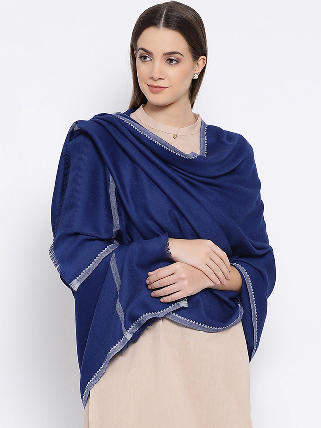 

SHINGORA Women Blue Solid Pure Woolen Sustainable Shawl