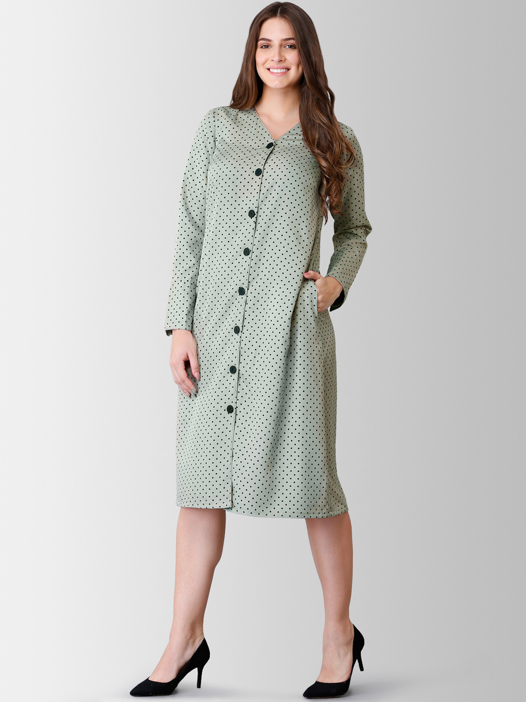 

FableStreet Women Green Printed A-Line Dress