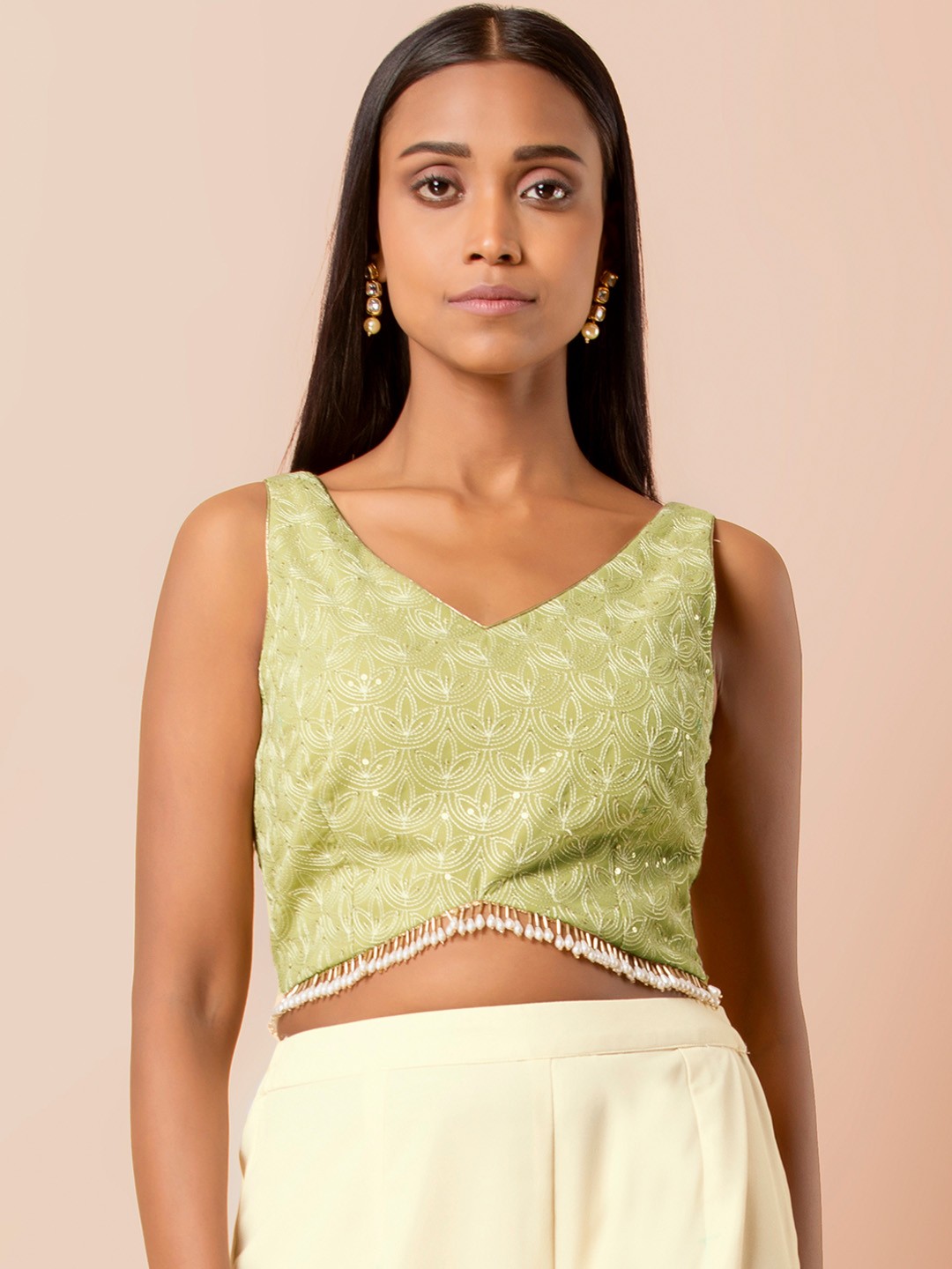 

INDYA Women Green Floral Print Top
