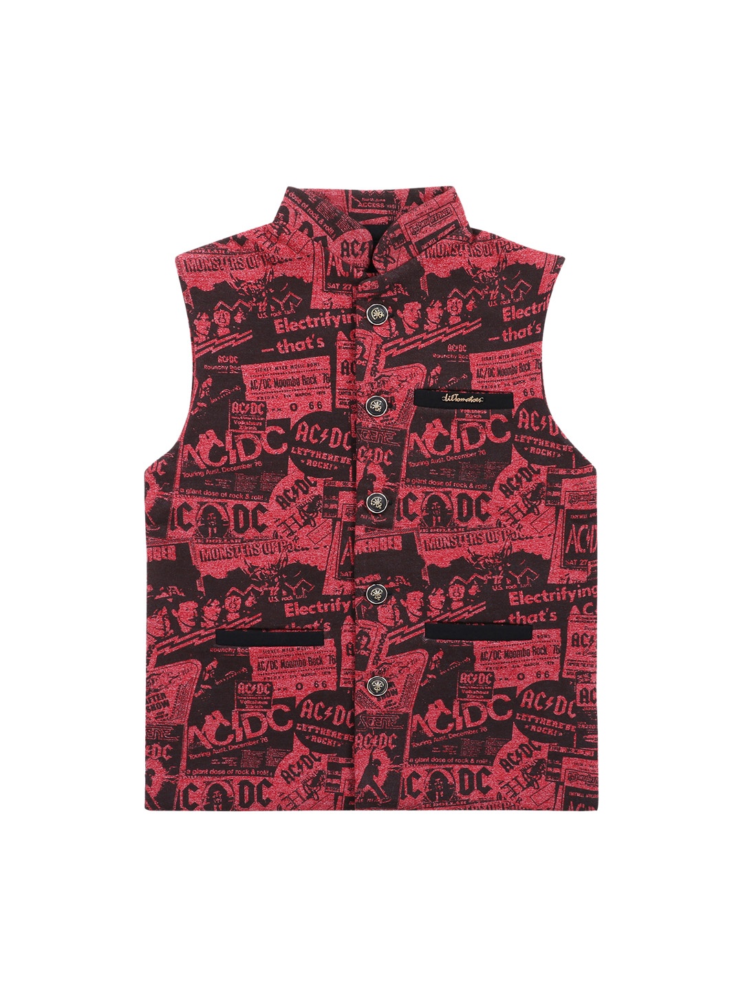 

Lil Tomatoes Boys Maroon & Black Printed Woven Nehru Jacket