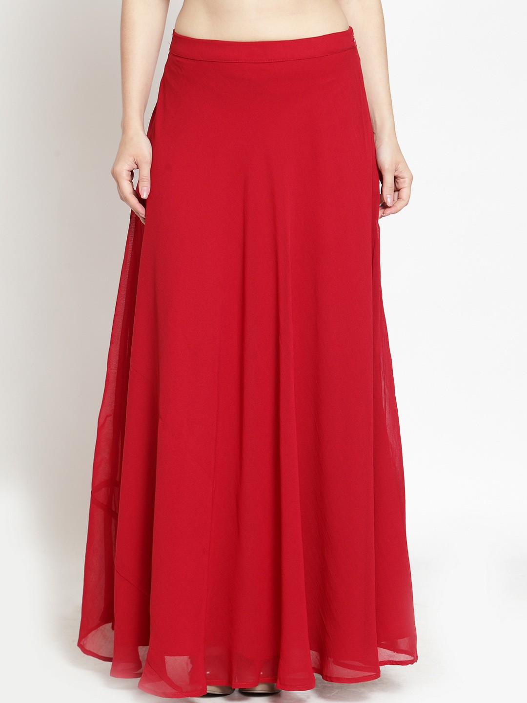 

Just Wow Women Red Solid Flared Maxi Skirt, Maroon