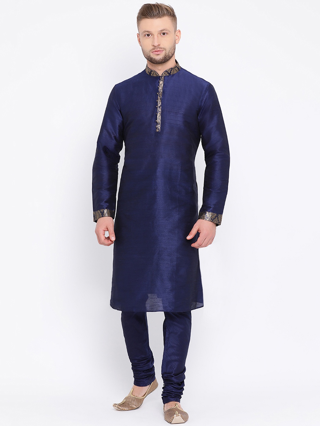 Sanwara Men Navy Blue Self Design Kurta with Churidar