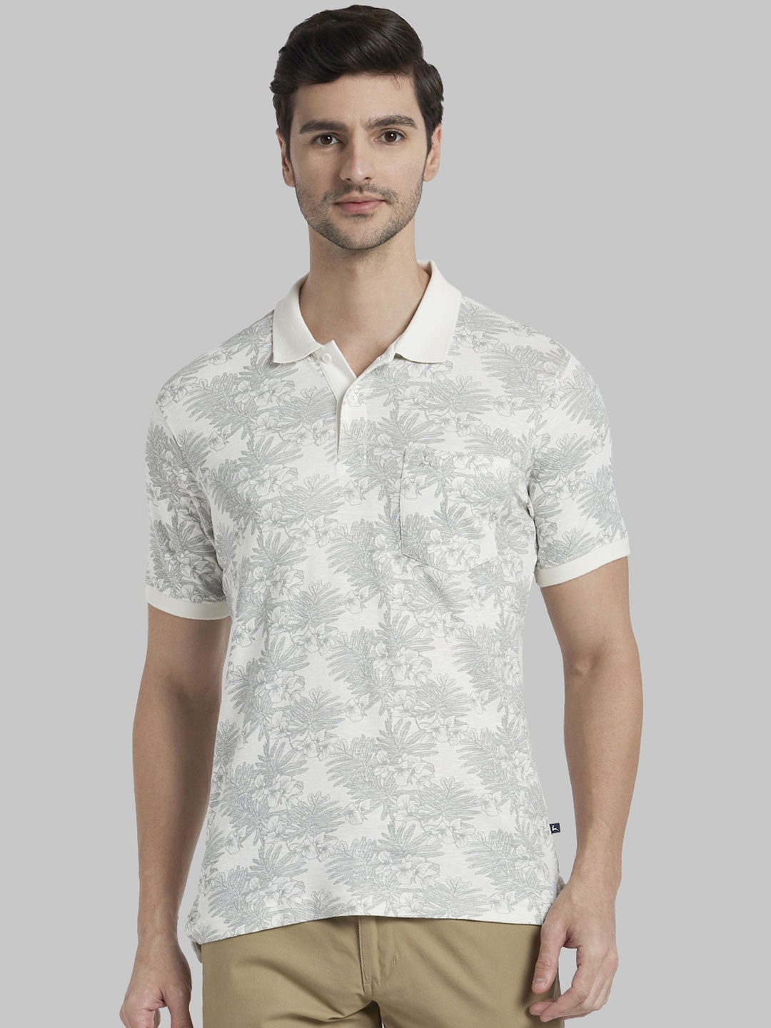 

Parx Men Grey Printed Polo Collar Pure Cotton T-shirt