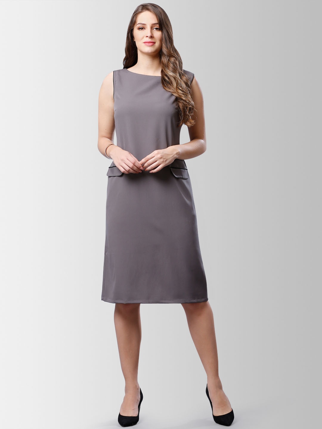 

FableStreet Women Grey Solid Sheath Dress