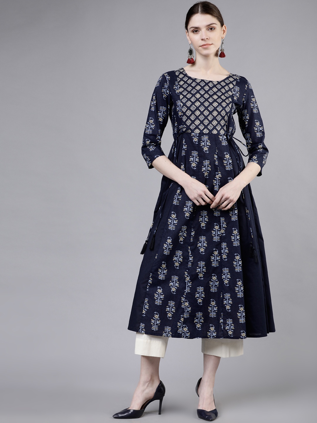 Vishudh Women Navy Blue Printed A-Line Kurta