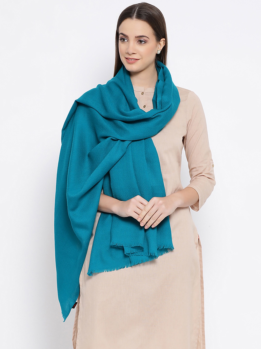 

SHINGORA Women Turquoise Blue Solid Pure Woolen Sustainable Shawl