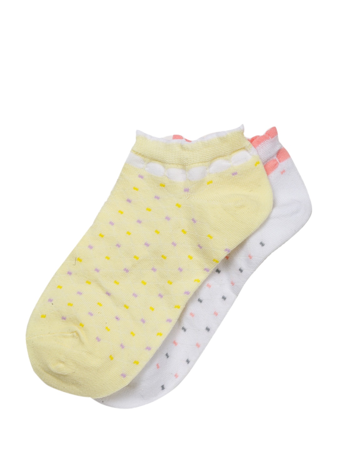 

J Style Women Pack of 2 Patterned Ankle-Length Socks, Yellow