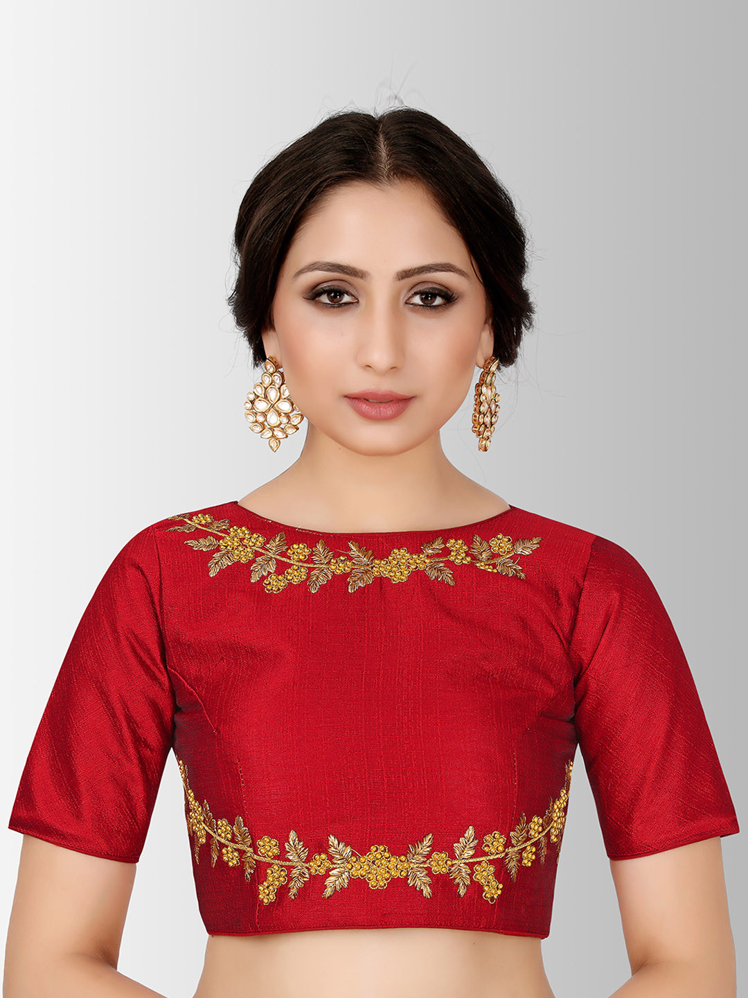 

MIMOSA Women Red Embroidered Silk Saree Blouse