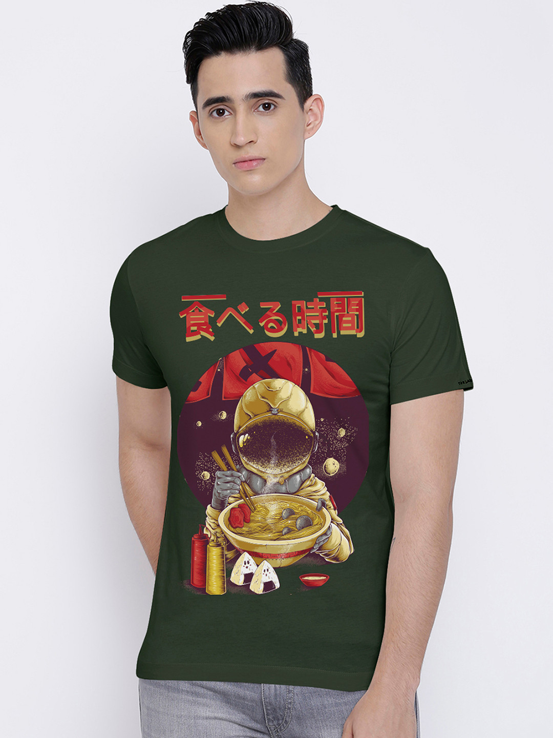 

THREADCURRY Men Olive Green Printed Round Neck T-shirt