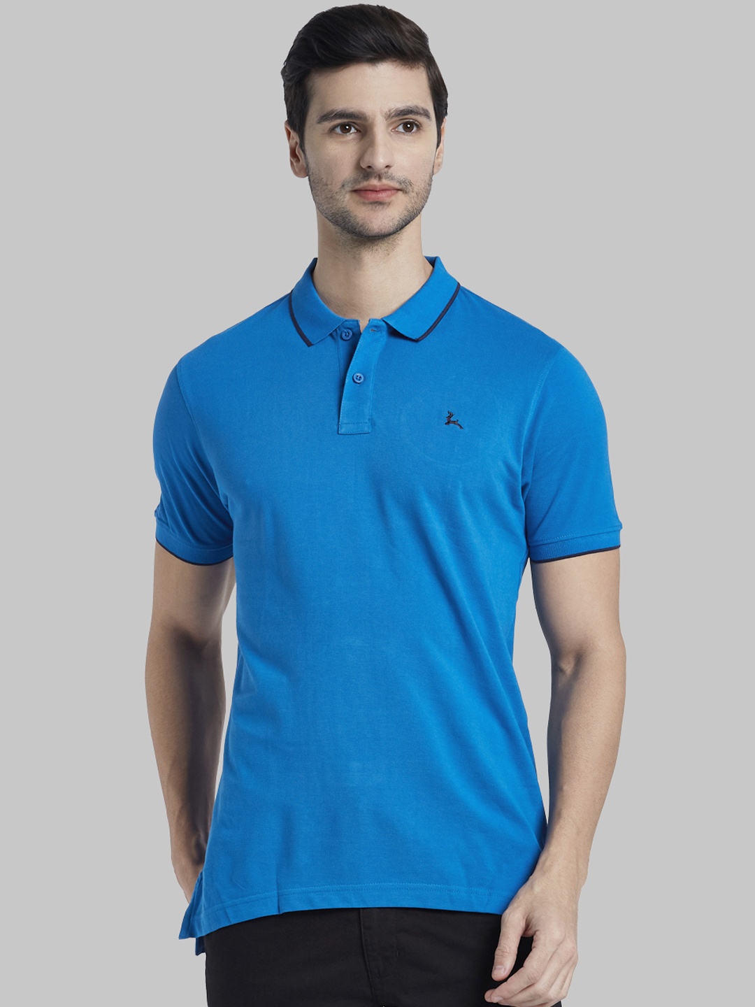 

Parx Men Blue Solid Polo Collar T-shirt