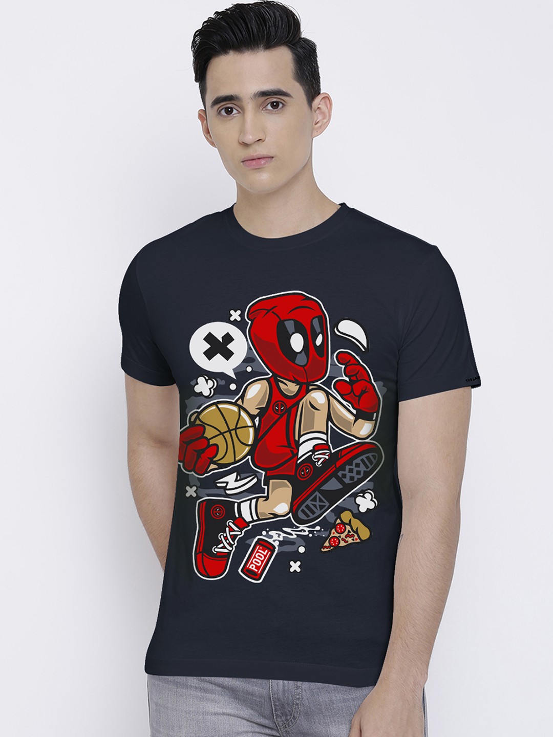 

THREADCURRY Men Navy Blue Printed Round Neck T-shirt